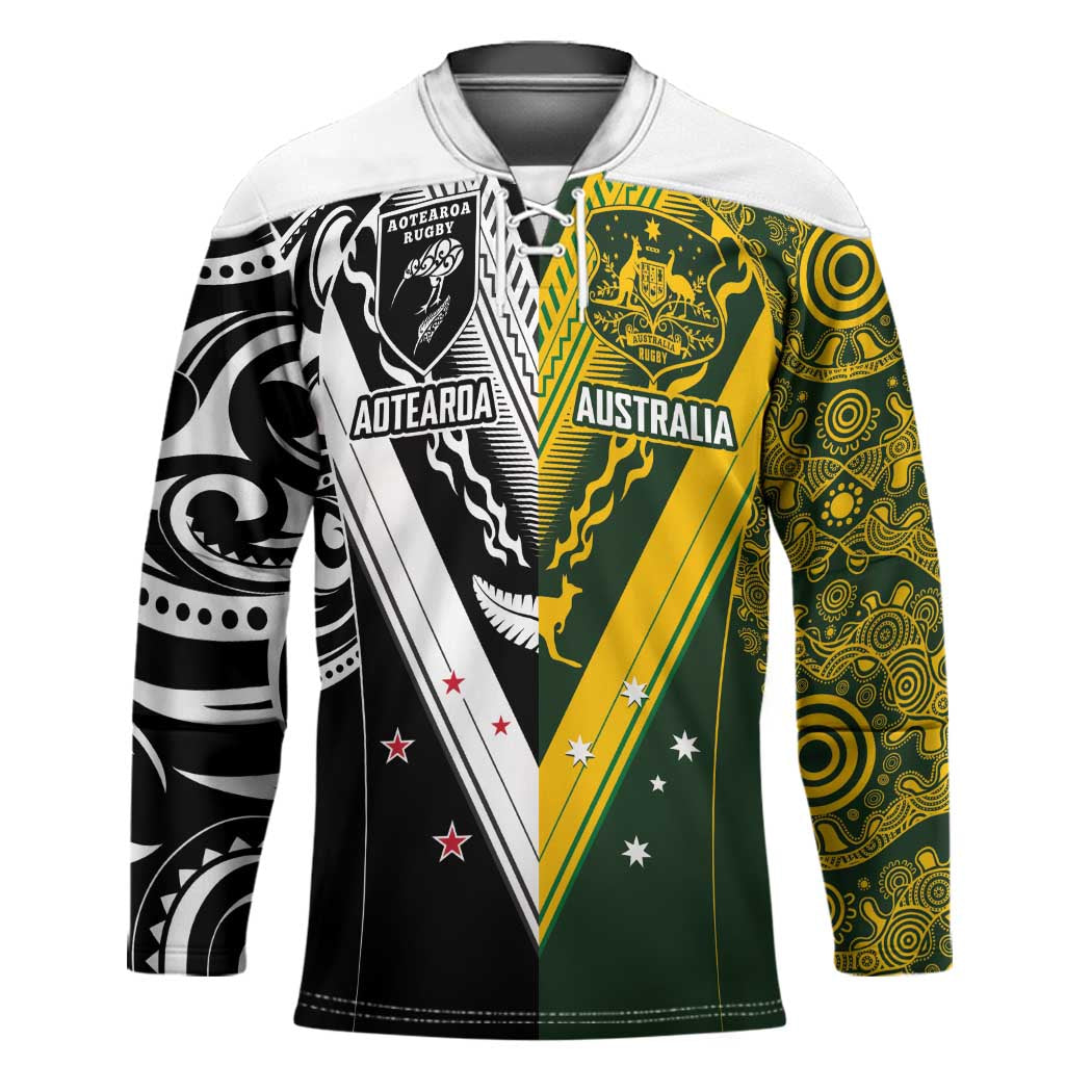 Aotearoa Australia Rugby Custom Hockey Jersey Maori and Aboriginal Art Sporty Style - Aussie Hoodie