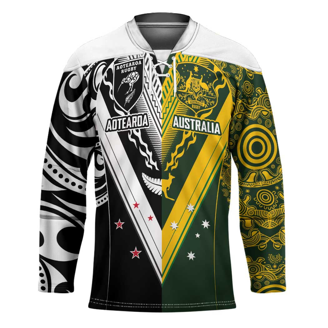 Aotearoa Australia Rugby Custom Hockey Jersey Maori and Aboriginal Art Sporty Style - Aussie Hoodie
