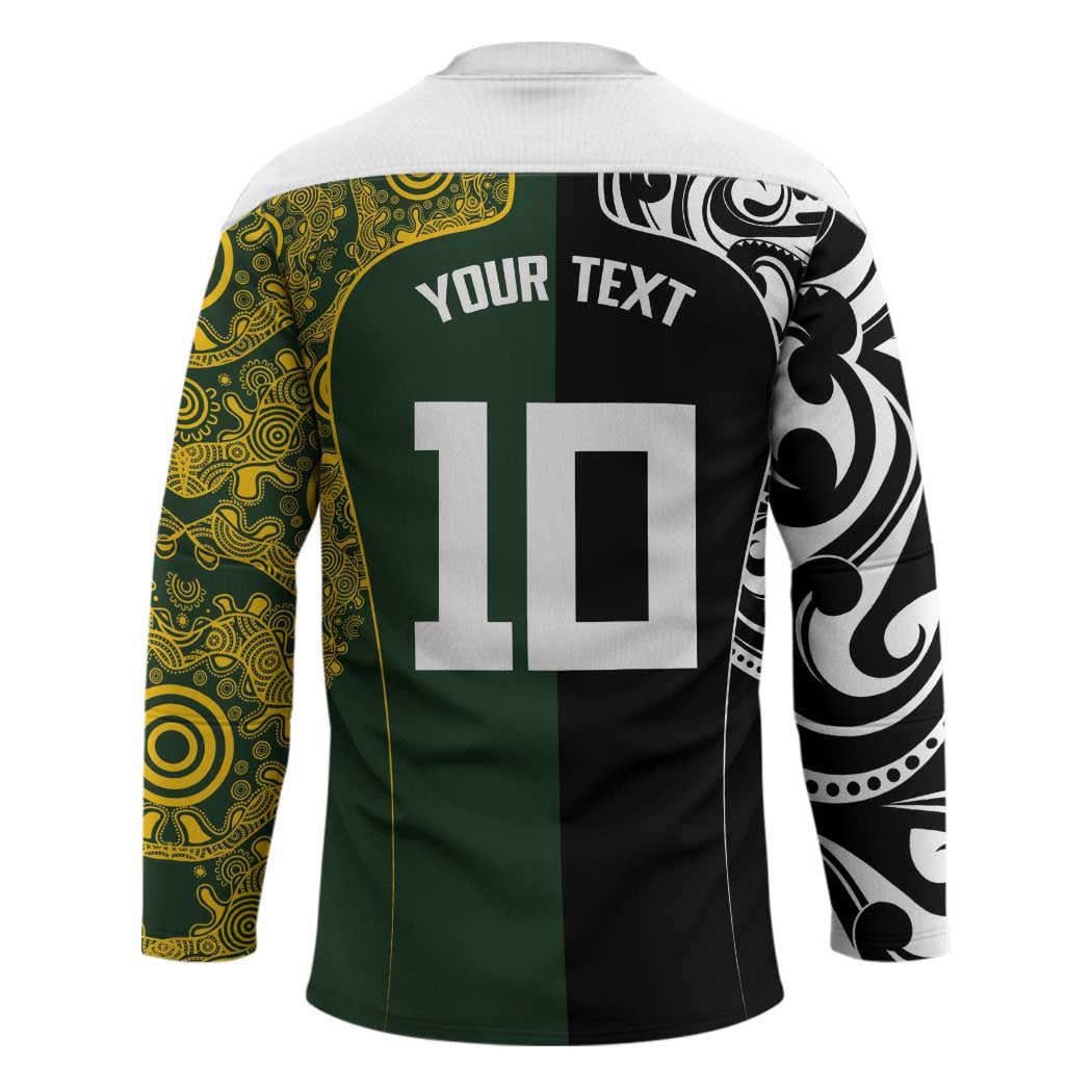 Aotearoa Australia Rugby Custom Hockey Jersey Maori and Aboriginal Art Sporty Style - Aussie Hoodie