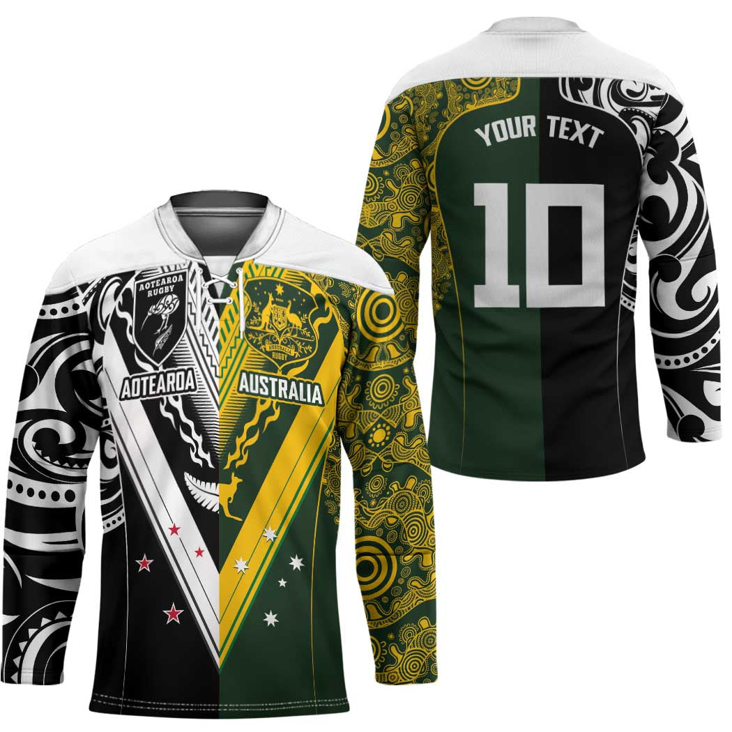 Aotearoa Australia Rugby Custom Hockey Jersey Maori and Aboriginal Art Sporty Style - Aussie Hoodie
