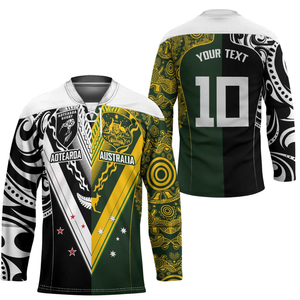 Aotearoa Australia Rugby Custom Hockey Jersey Maori and Aboriginal Art Sporty Style - Aussie Hoodie