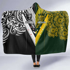 Aotearoa Australia Rugby Hooded Blanket Maori and Aboriginal Art Sporty Style - Aussie Hoodie