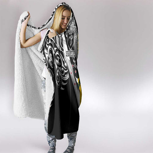 Aotearoa Australia Rugby Hooded Blanket Maori and Aboriginal Art Sporty Style - Aussie Hoodie