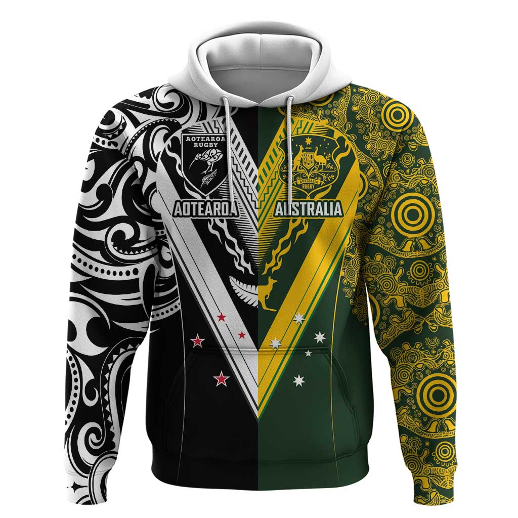 Aotearoa Australia Rugby Custom Hoodie Maori and Aboriginal Art Sporty Style - Aussie Hoodie