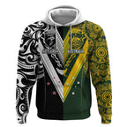 Aotearoa Australia Rugby Custom Hoodie Maori and Aboriginal Art Sporty Style - Aussie Hoodie