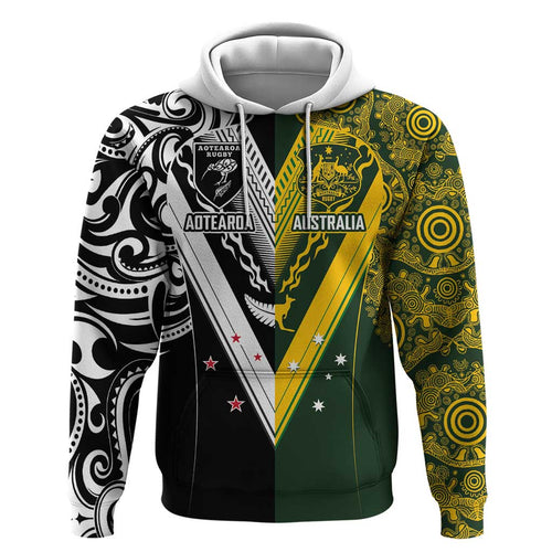 Aotearoa Australia Rugby Custom Hoodie Maori and Aboriginal Art Sporty Style - Aussie Hoodie