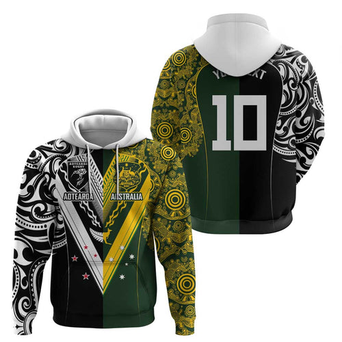 Aotearoa Australia Rugby Custom Hoodie Maori and Aboriginal Art Sporty Style - Aussie Hoodie