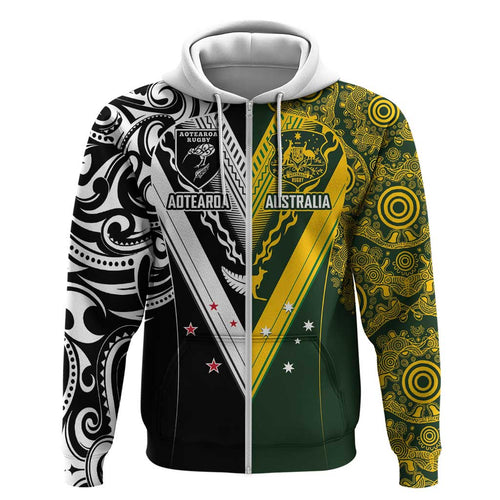 Aotearoa Australia Rugby Custom Hoodie Maori and Aboriginal Art Sporty Style - Aussie Hoodie