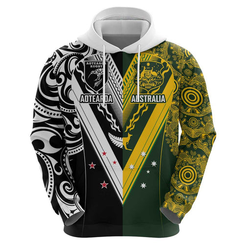 Aotearoa Australia Rugby Custom Hoodie Maori and Aboriginal Art Sporty Style - Aussie Hoodie