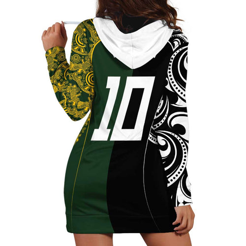 Aotearoa Australia Rugby Custom Hoodie Dress Maori and Aboriginal Art Sporty Style - Aussie Hoodie