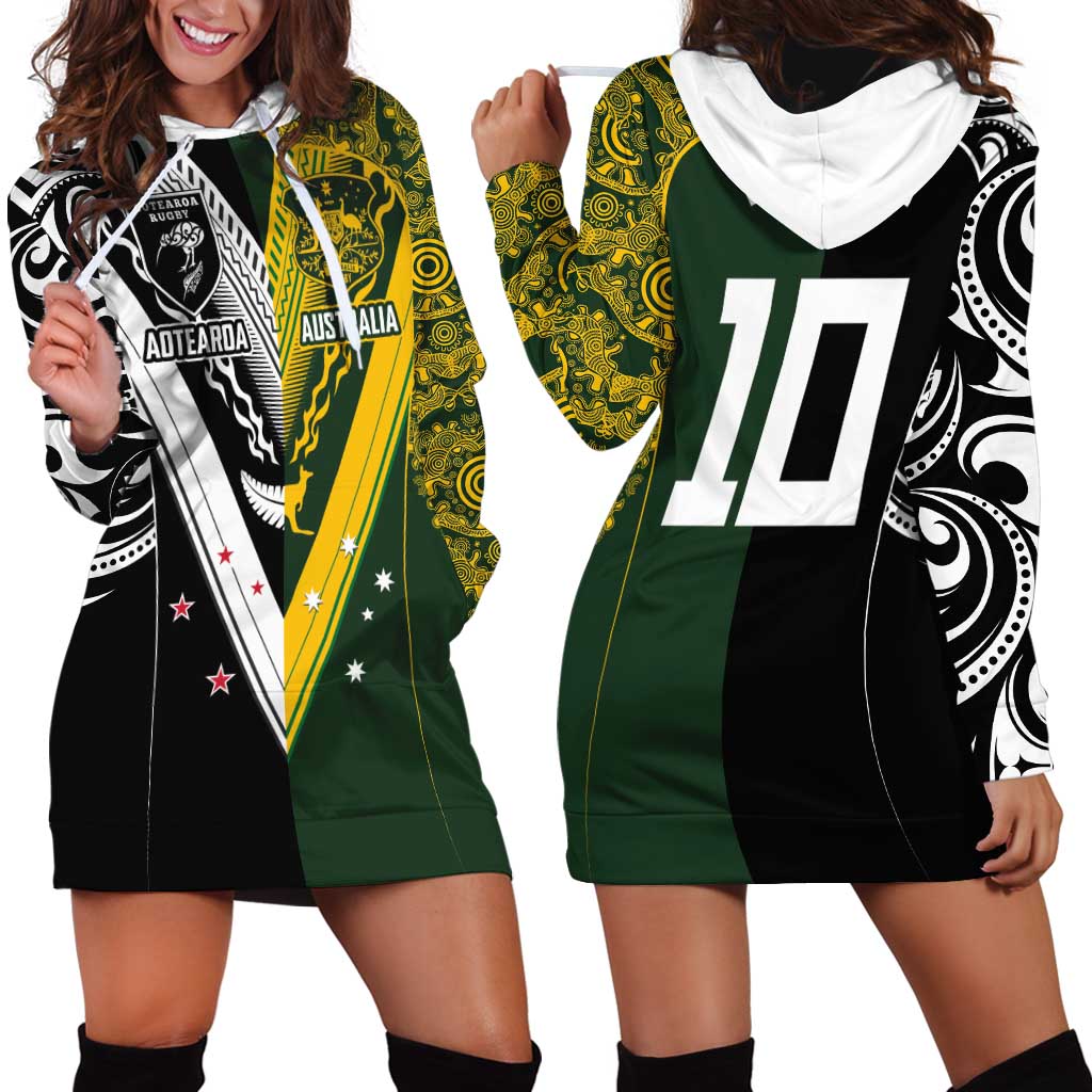Aotearoa Australia Rugby Custom Hoodie Dress Maori and Aboriginal Art Sporty Style - Aussie Hoodie
