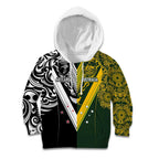 Aotearoa Australia Rugby Custom Kid Hoodie Maori and Aboriginal Art Sporty Style - Aussie Hoodie