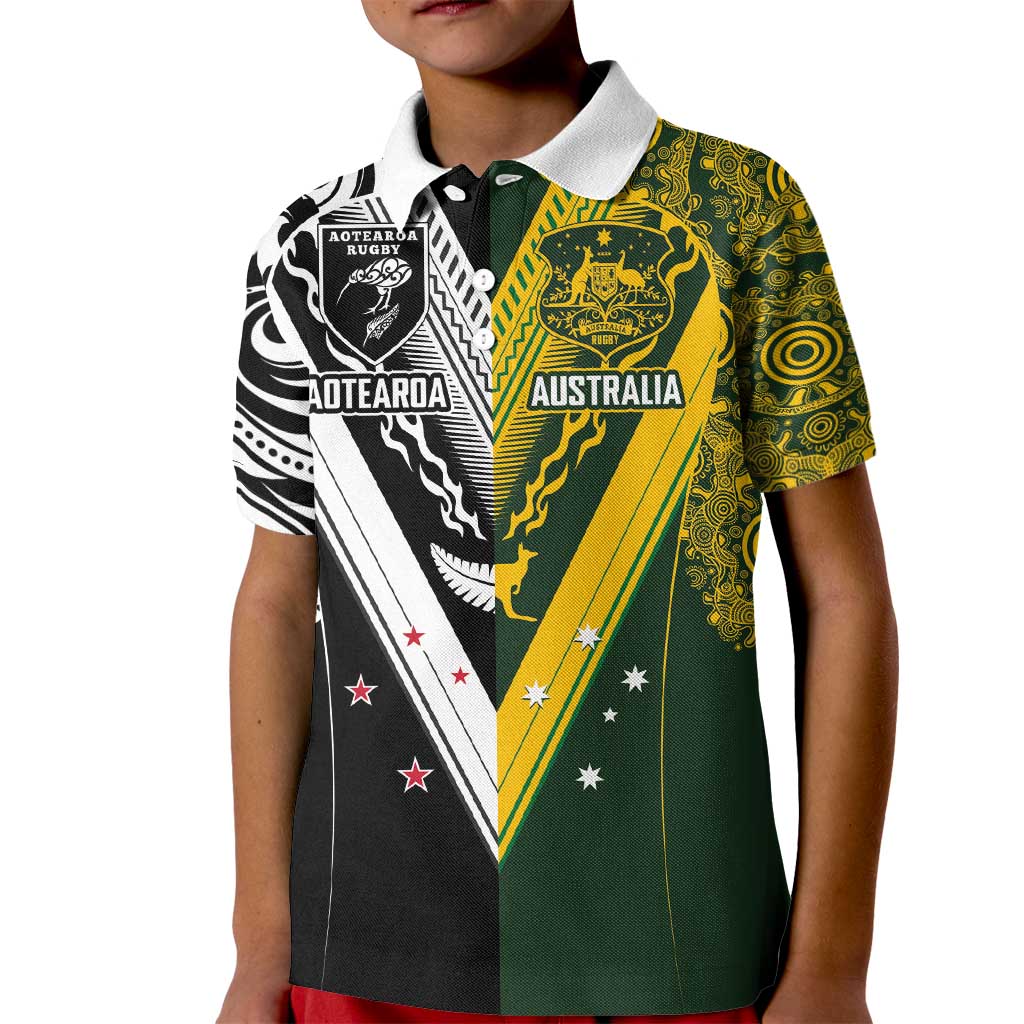 Aotearoa Australia Rugby Custom Kid Polo Shirt Maori and Aboriginal Art Sporty Style - Aussie Hoodie