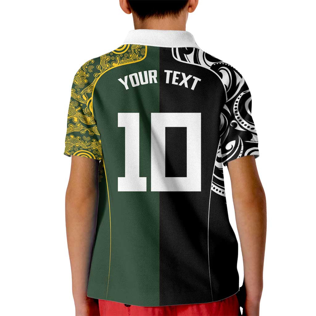 Aotearoa Australia Rugby Custom Kid Polo Shirt Maori and Aboriginal Art Sporty Style - Aussie Hoodie