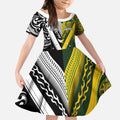 Aotearoa Australia Rugby Custom Kid Short Sleeve Dress Maori and Aboriginal Art Sporty Style - Aussie Hoodie