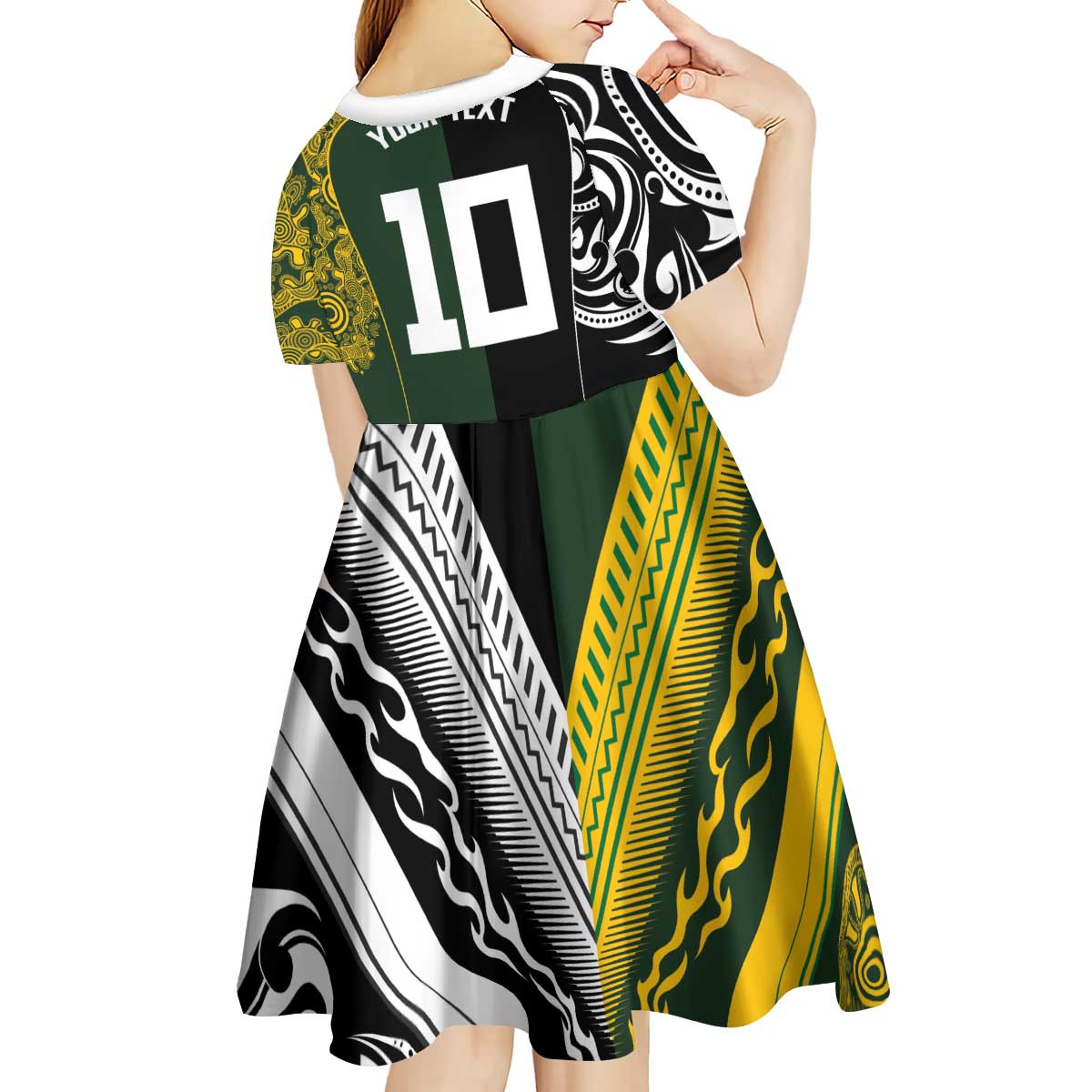 Aotearoa Australia Rugby Custom Kid Short Sleeve Dress Maori and Aboriginal Art Sporty Style - Aussie Hoodie