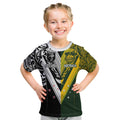 Aotearoa Australia Rugby Custom Kid T Shirt Maori and Aboriginal Art Sporty Style - Aussie Hoodie