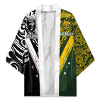 Aotearoa Australia Rugby Custom Kimono Maori and Aboriginal Art Sporty Style - Aussie Hoodie