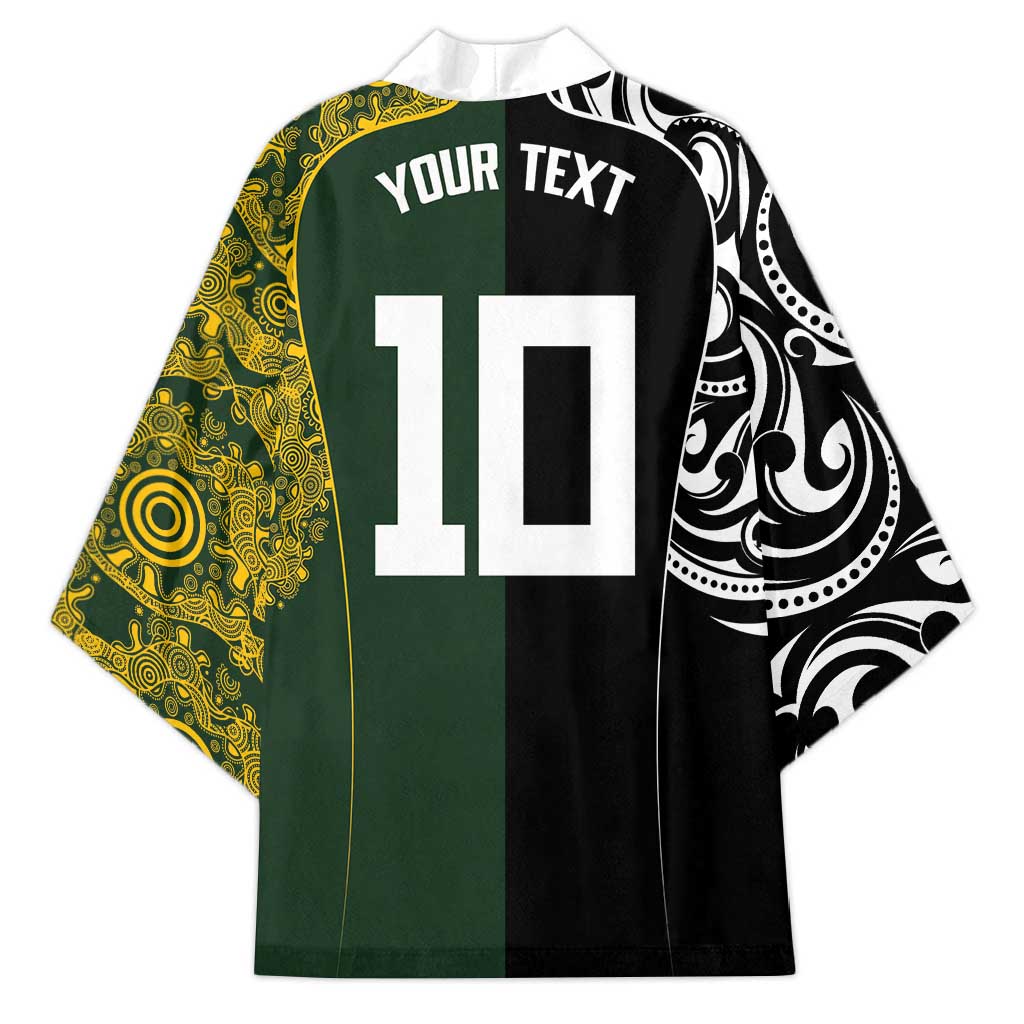 Aotearoa Australia Rugby Custom Kimono Maori and Aboriginal Art Sporty Style - Aussie Hoodie
