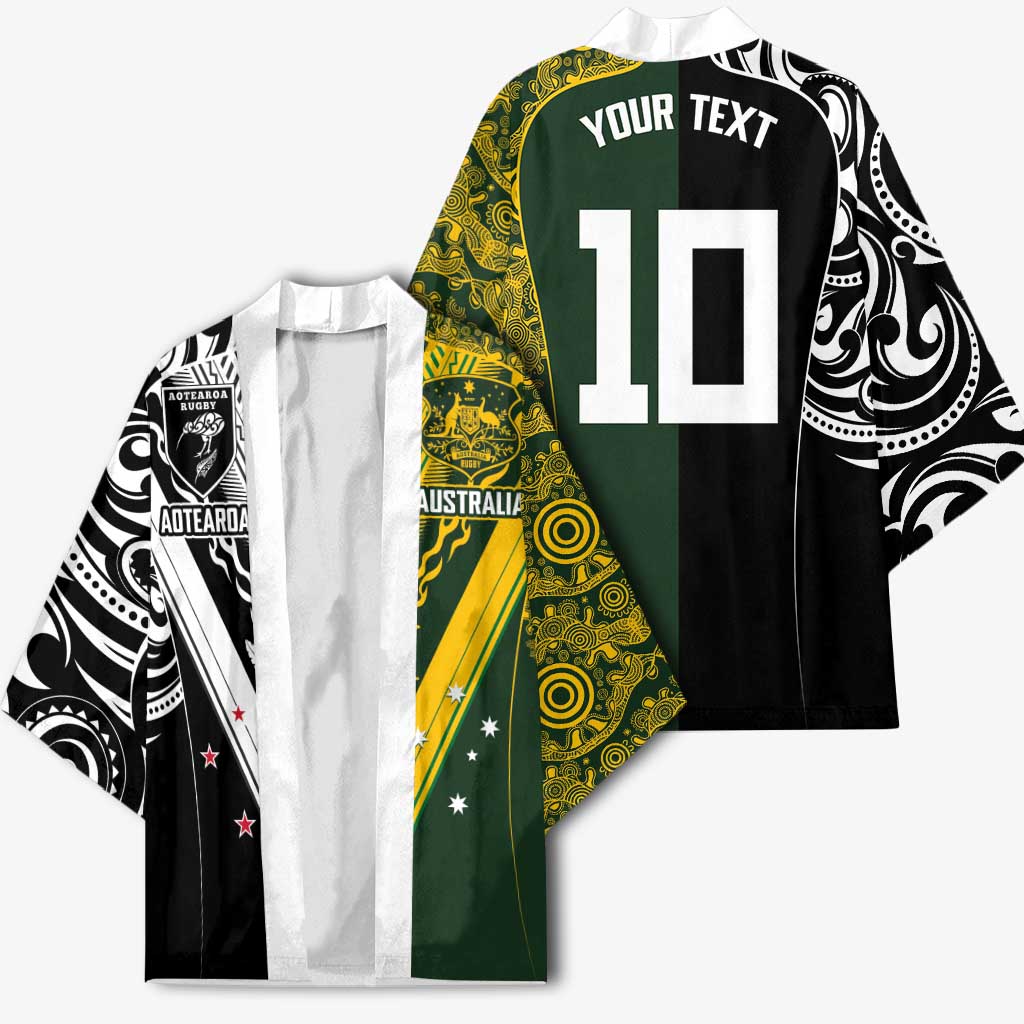 Aotearoa Australia Rugby Custom Kimono Maori and Aboriginal Art Sporty Style - Aussie Hoodie