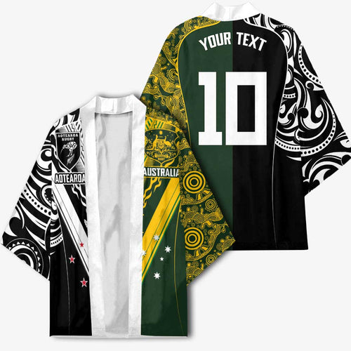 Aotearoa Australia Rugby Custom Kimono Maori and Aboriginal Art Sporty Style - Aussie Hoodie