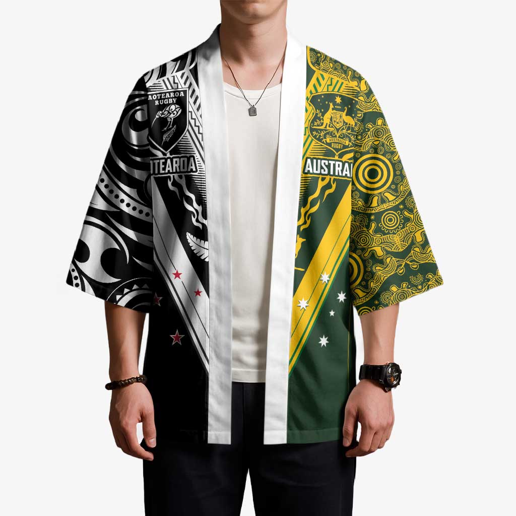 Aotearoa Australia Rugby Custom Kimono Maori and Aboriginal Art Sporty Style - Aussie Hoodie
