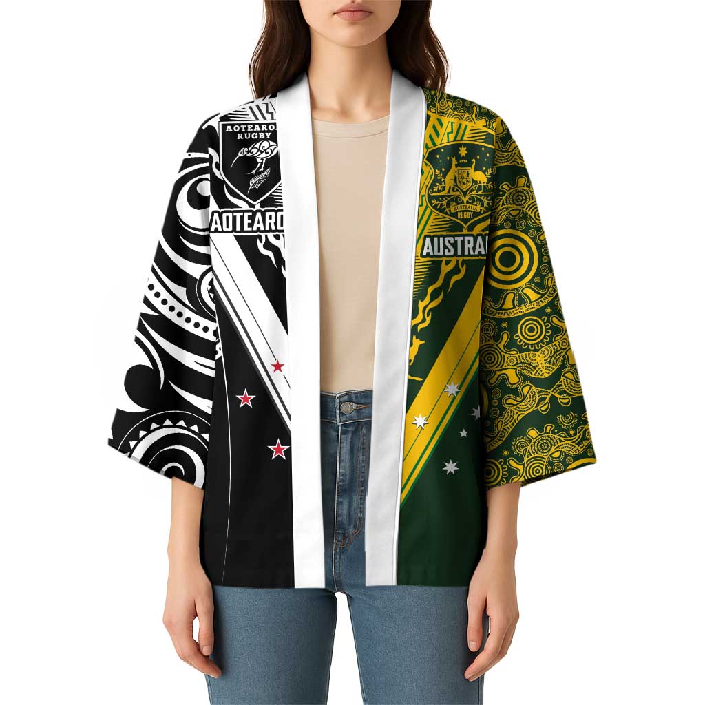 Aotearoa Australia Rugby Custom Kimono Maori and Aboriginal Art Sporty Style - Aussie Hoodie