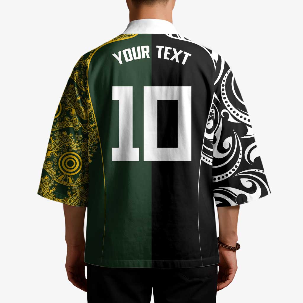 Aotearoa Australia Rugby Custom Kimono Maori and Aboriginal Art Sporty Style - Aussie Hoodie
