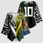 Aotearoa Australia Rugby Custom Kimono Sleeve Blouse Maori and Aboriginal Art Sporty Style - Aussie Hoodie