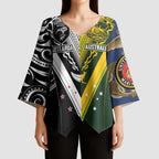 Aotearoa Australia Rugby Custom Kimono Sleeve Blouse Maori and Aboriginal Art Sporty Style - Aussie Hoodie