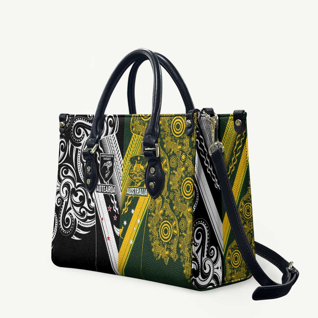Aotearoa Australia Rugby Leather Bag Maori and Aboriginal Art Sporty Style - Aussie Hoodie