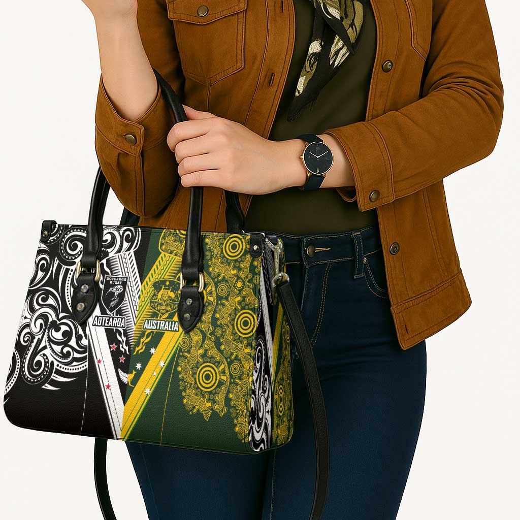 Aotearoa Australia Rugby Leather Bag Maori and Aboriginal Art Sporty Style - Aussie Hoodie