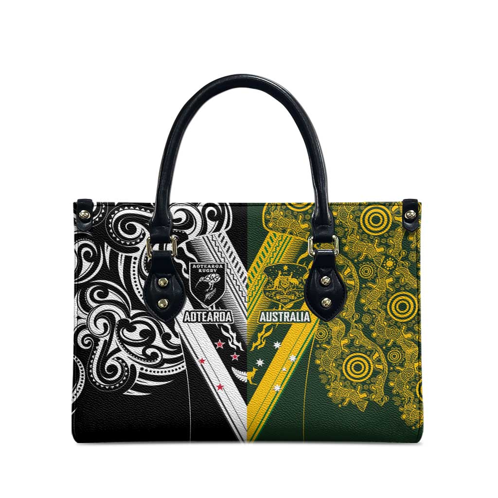 Aotearoa Australia Rugby Leather Bag Maori and Aboriginal Art Sporty Style - Aussie Hoodie