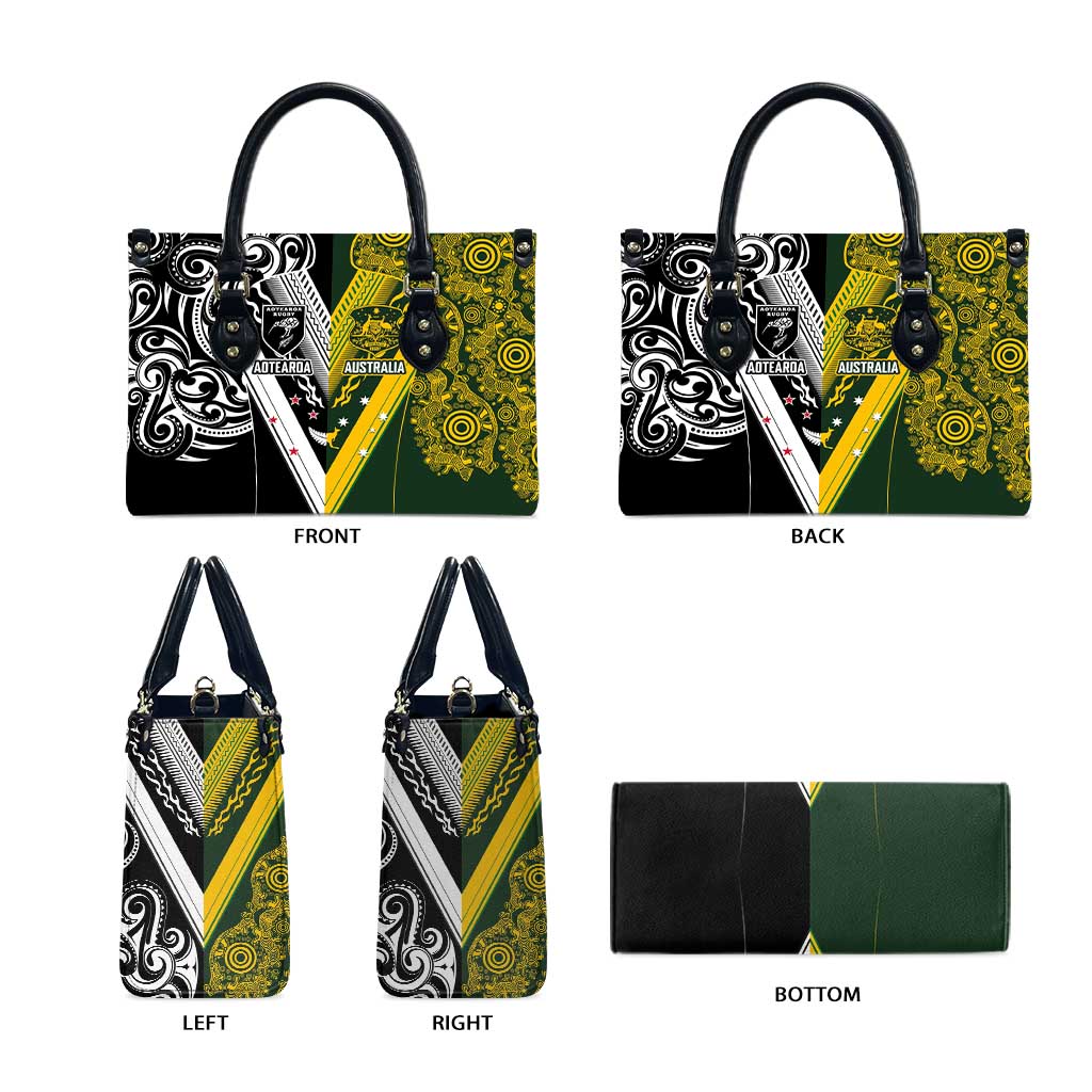 Aotearoa Australia Rugby Leather Bag Maori and Aboriginal Art Sporty Style - Aussie Hoodie