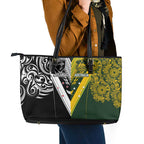 Aotearoa Australia Rugby Leather Tote Bag Maori and Aboriginal Art Sporty Style - Aussie Hoodie