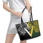 Aotearoa Australia Rugby Leather Tote Bag Maori and Aboriginal Art Sporty Style - Aussie Hoodie