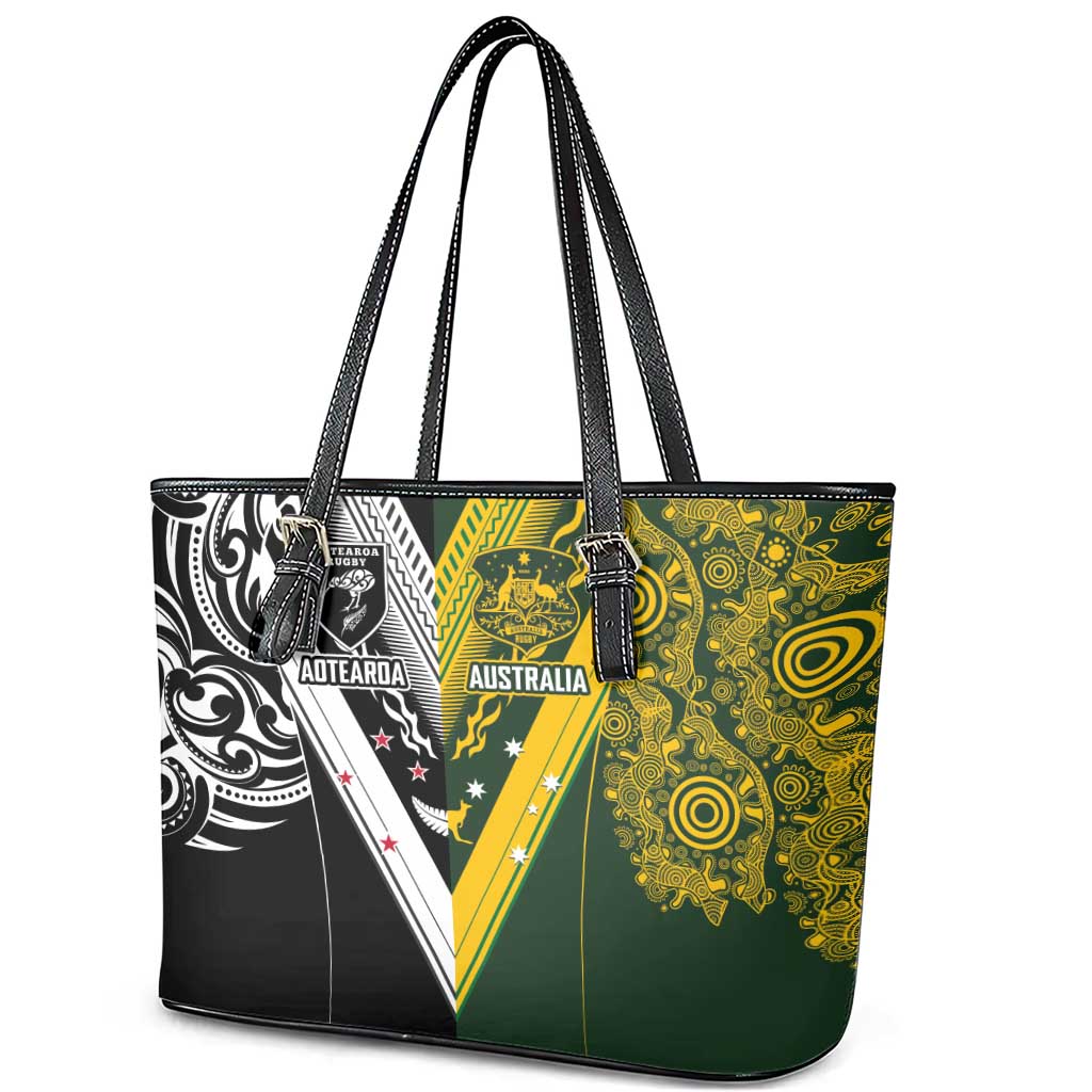 Aotearoa Australia Rugby Leather Tote Bag Maori and Aboriginal Art Sporty Style - Aussie Hoodie