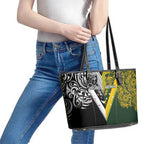Aotearoa Australia Rugby Leather Tote Bag Maori and Aboriginal Art Sporty Style - Aussie Hoodie