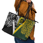 Aotearoa Australia Rugby Leather Tote Bag Maori and Aboriginal Art Sporty Style - Aussie Hoodie