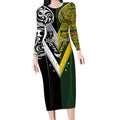 Aotearoa Australia Rugby Custom Long Sleeve Bodycon Dress Maori and Aboriginal Art Sporty Style - Aussie Hoodie