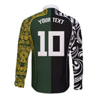 Aotearoa Australia Rugby Custom Long Sleeve Button Shirt Maori and Aboriginal Art Sporty Style - Aussie Hoodie