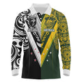 Aotearoa Australia Rugby Custom Long Sleeve Polo Shirt Maori and Aboriginal Art Sporty Style - Aussie Hoodie