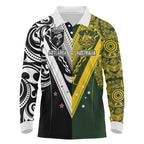 Aotearoa Australia Rugby Custom Long Sleeve Polo Shirt Maori and Aboriginal Art Sporty Style - Aussie Hoodie