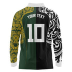 Aotearoa Australia Rugby Custom Long Sleeve Polo Shirt Maori and Aboriginal Art Sporty Style - Aussie Hoodie