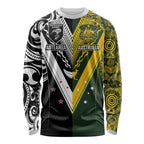Aotearoa Australia Rugby Custom Long Sleeve Shirt Maori and Aboriginal Art Sporty Style - Aussie Hoodie