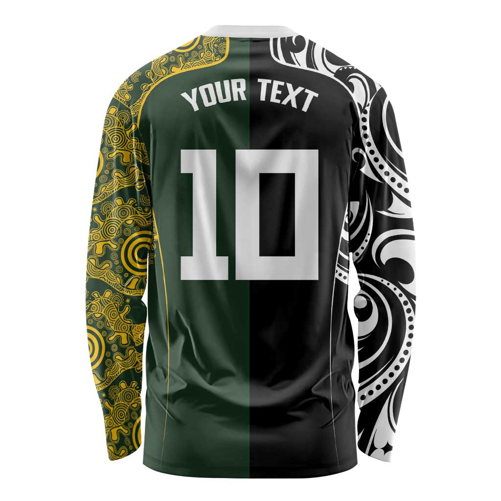Aotearoa Australia Rugby Custom Long Sleeve Shirt Maori and Aboriginal Art Sporty Style - Aussie Hoodie