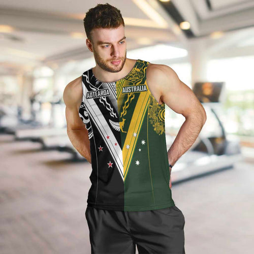 Aotearoa Australia Rugby Custom Men Tank Top Maori and Aboriginal Art Sporty Style - Aussie Hoodie