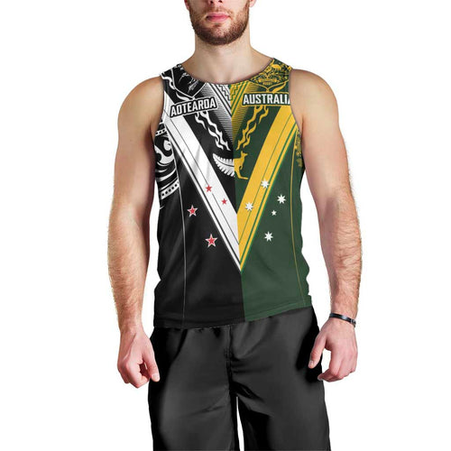 Aotearoa Australia Rugby Custom Men Tank Top Maori and Aboriginal Art Sporty Style - Aussie Hoodie