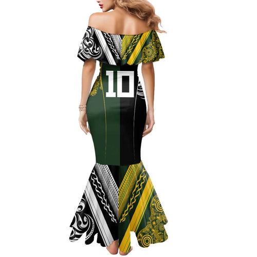 Aotearoa Australia Rugby Custom Mermaid Dress Maori and Aboriginal Art Sporty Style - Aussie Hoodie