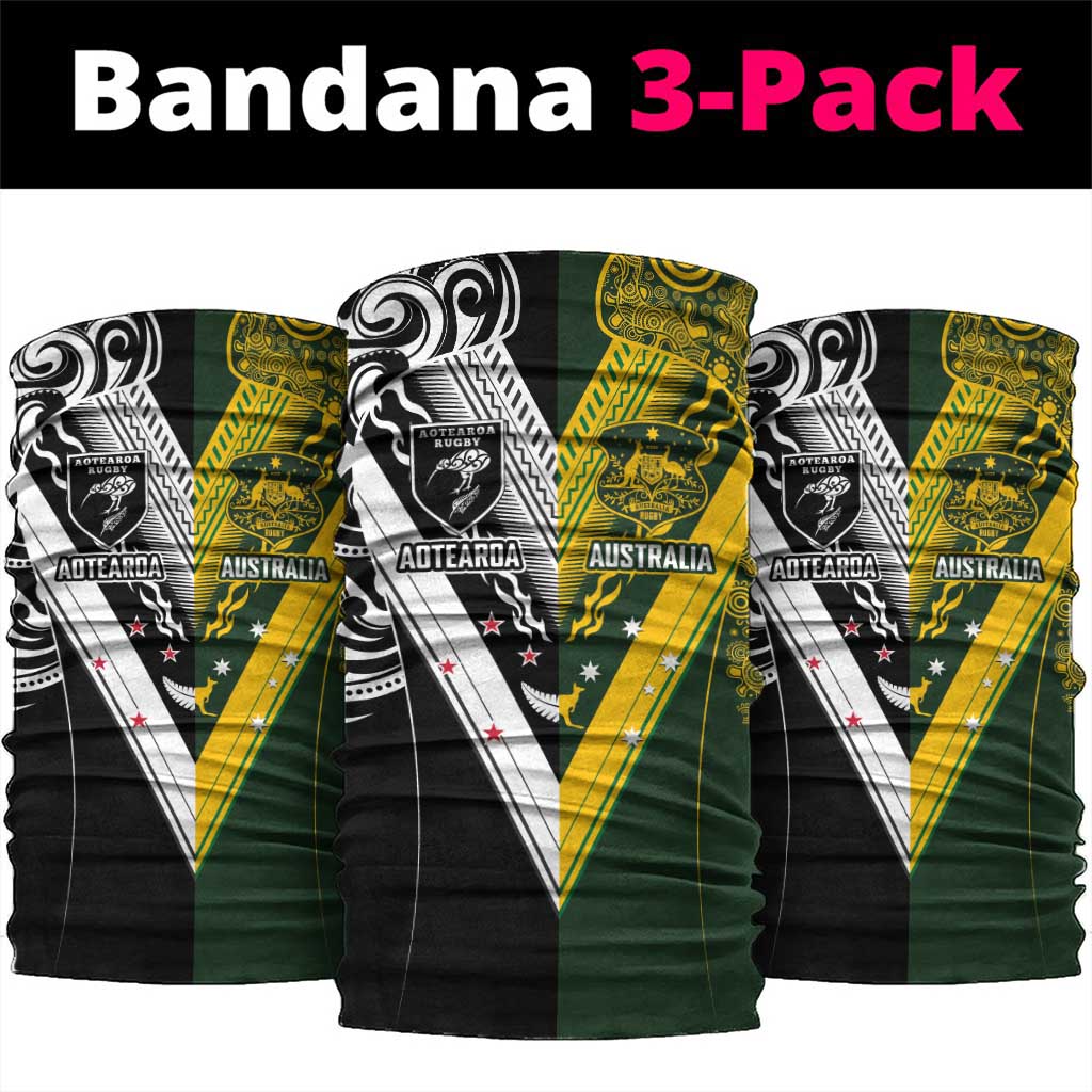 Aotearoa Australia Rugby Neck Gaiter Maori and Aboriginal Art Sporty Style - Aussie Hoodie